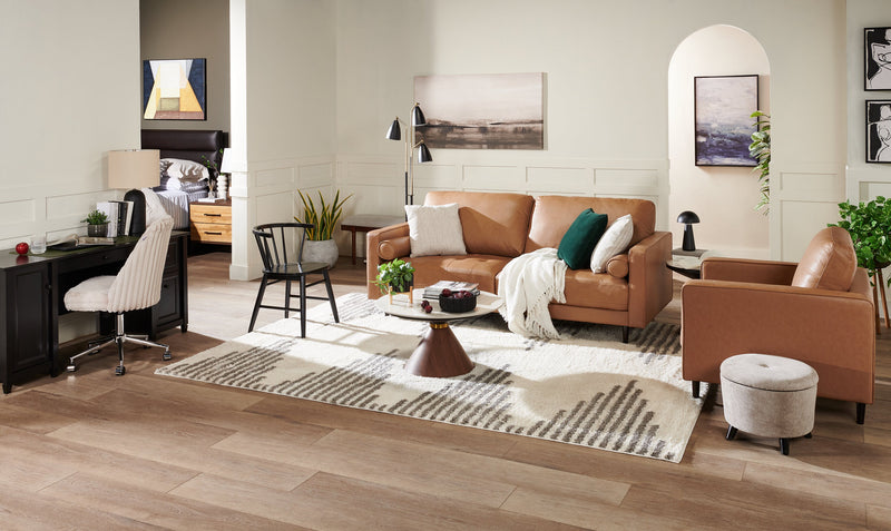 Sofa Edge de 86 po en cuir véritable avec pattes en bois et coussins de dossier amovibles - brun