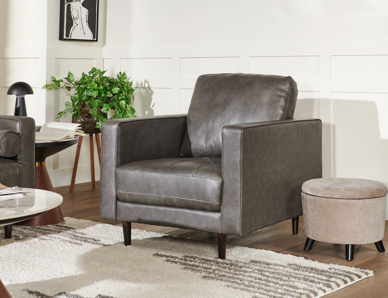 Fauteuil Edge de 35 po en cuir véritable avec pattes en bois et coussin de dossier amovible - gris