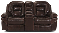  Causeuse coulissante inclinable Leo de 78 po en cuir véritable avec console de rangement - brun noyer