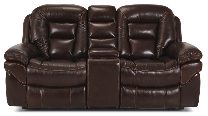 Causeuse coulissante inclinable Leo de 78 po en cuir véritable avec console de rangement - brun noyer