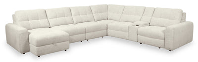 Scott Living Elevate Modular 7-Piece Left-Facing Chenille Fabric Power Sliding Sectional with Storage - Beige | Sofa sectionnel modulaire à coulissement électrique de gauche Elevate de Scott Living 7 pièces en tissu de chenille avec rangement - beige