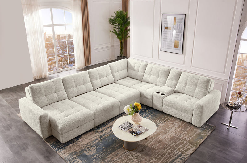 Sofa sectionnel modulaire à coulissement électrique de gauche Elevate de Scott Living 7 pièces en tissu de chenille avec rangement - beige