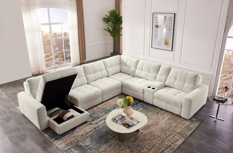 Sofa sectionnel modulaire à coulissement électrique de gauche Elevate de Scott Living 7 pièces en tissu de chenille avec rangement - beige