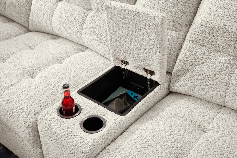 Sofa sectionnel modulaire à coulissement électrique de gauche Elevate de Scott Living 7 pièces en tissu de chenille avec rangement - beige