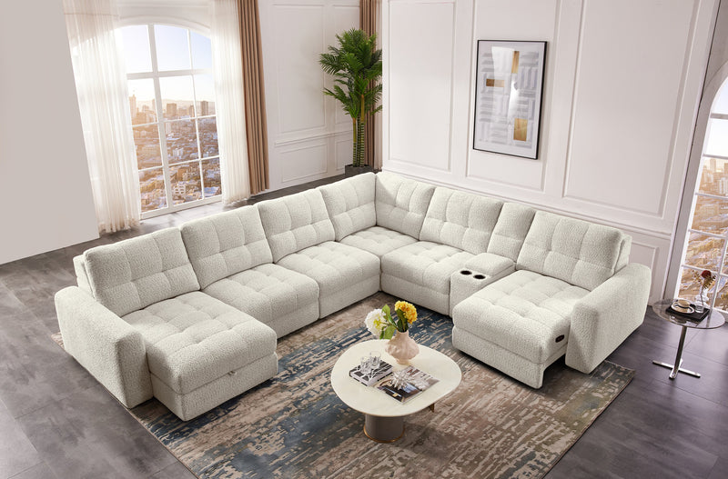 Sofa sectionnel modulaire à coulissement électrique de gauche Elevate de Scott Living 7 pièces en tissu de chenille avec rangement - beige