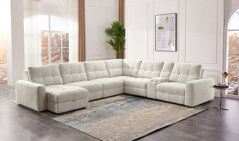 Sofa sectionnel modulaire à coulissement électrique de gauche Elevate de Scott Living 7 pièces en tissu de chenille avec rangement - beige