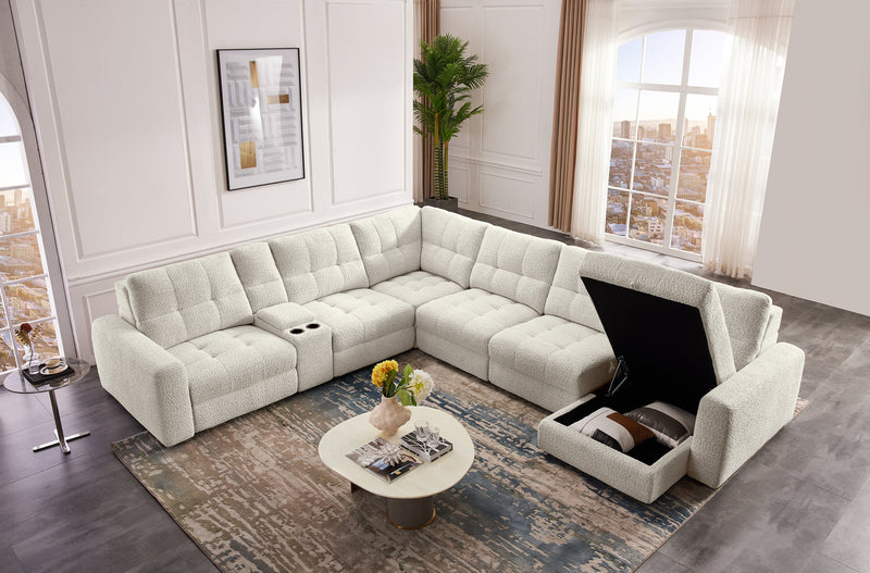 Sofa sectionnel modulaire à coulissement électrique de droite Elevate de Scott Living 7 pièces en tissu de chenille avec rangement - beige