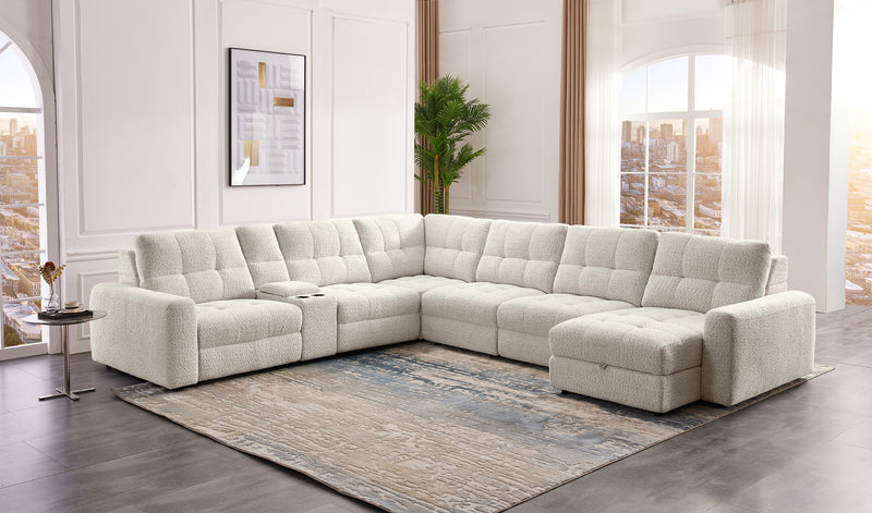 Sofa sectionnel modulaire à coulissement électrique de droite Elevate de Scott Living 7 pièces en tissu de chenille avec rangement - beige