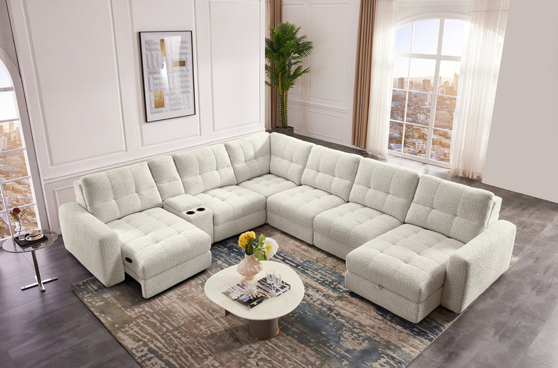 Sofa sectionnel modulaire à coulissement électrique de droite Elevate de Scott Living 7 pièces en tissu de chenille avec rangement - beige