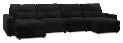 Scott Living Elevate Modular 4-Piece Chenille Fabric Power Sliding Sectional with Two Storage Chaises - Ebony | Sofa sectionnel modulaire à coulissement électrique Elevate de Scott Living 4 pièces en chenille avec 2 fauteuils longs de rangement - Ebony