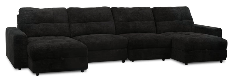 Sofa sectionnel modulaire à coulissement électrique Elevate de Scott Living 4 pièces en chenille avec 2 fauteuils longs de rangement - Ebony