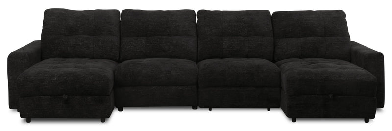 Sofa sectionnel modulaire à coulissement électrique Elevate de Scott Living 4 pièces en chenille avec 2 fauteuils longs de rangement - Ebony
