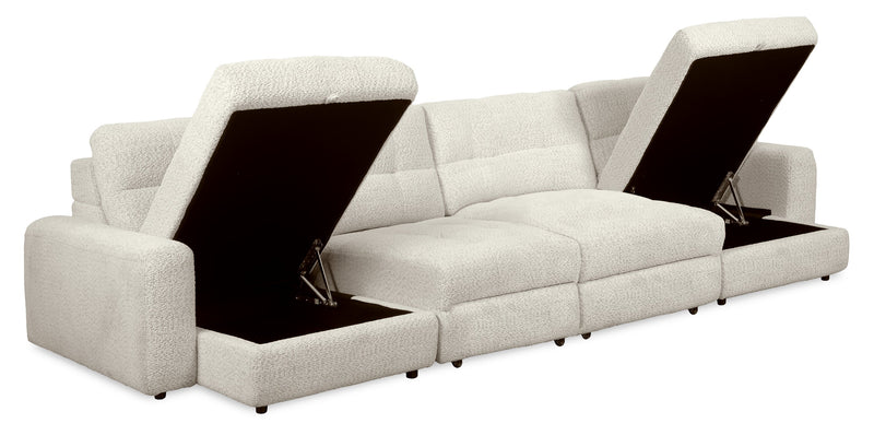 Sofa sectionnel modulaire à coulissement électrique Elevate de Scott Living 4 pièces en chenille avec 2 fauteuils longs de rangement - beige