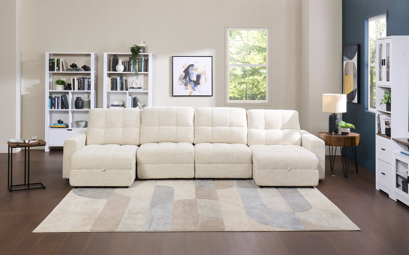 Sofa sectionnel modulaire à coulissement électrique Elevate de Scott Living 4 pièces en chenille avec 2 fauteuils longs de rangement - beige