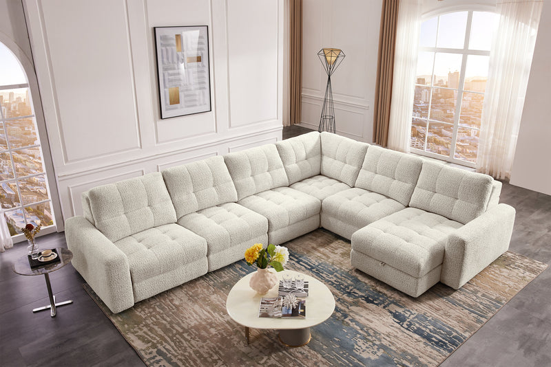 Sofa sectionnel modulaire à coulissement et inclinaison électriques de droite Elevate de Scott Living 6 pièces en tissu de chenille - beige
