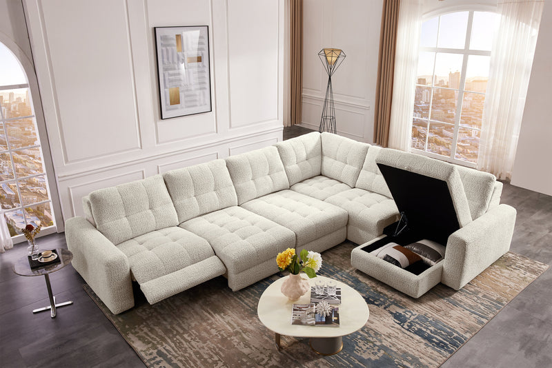 Sofa sectionnel modulaire à coulissement et inclinaison électriques de droite Elevate de Scott Living 6 pièces en tissu de chenille - beige