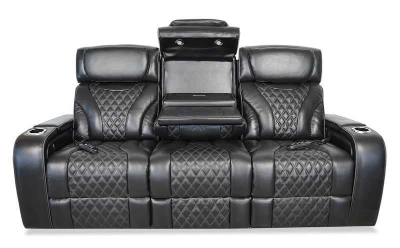 Sofa de massage à inclinaison électrique Elite de 86 po en cuir véritable avec son immersif et appuie-têtes électriques - noir