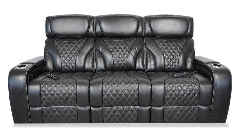 Sofa de massage à inclinaison électrique Elite de 86 po en cuir véritable avec son immersif et appuie-têtes électriques - noir