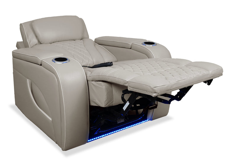 Fauteuil de massage à inclinaison électrique Elite de 38 po en cuir véritable avec son immersif et appuie-tête électrique - mastic