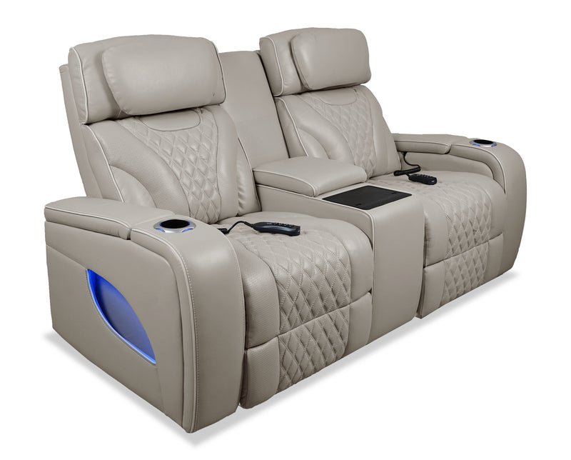 Causeuse de massage à inclinaison électrique Elite de 74 po en cuir véritable avec son immersif et appuie-têtes électriques - mastic
