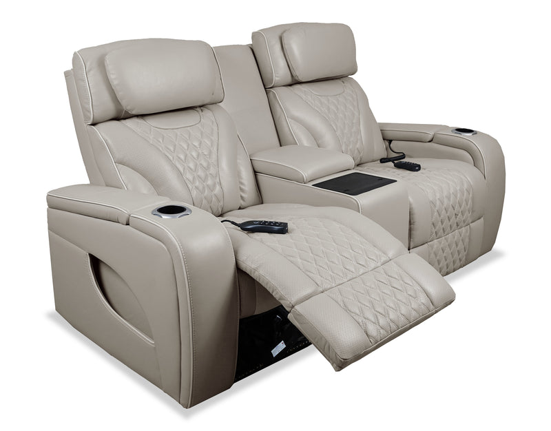 Causeuse de massage à inclinaison électrique Elite de 74 po en cuir véritable avec son immersif et appuie-têtes électriques - mastic