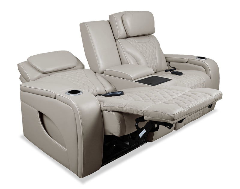 Causeuse de massage à inclinaison électrique Elite de 74 po en cuir véritable avec son immersif et appuie-têtes électriques - mastic