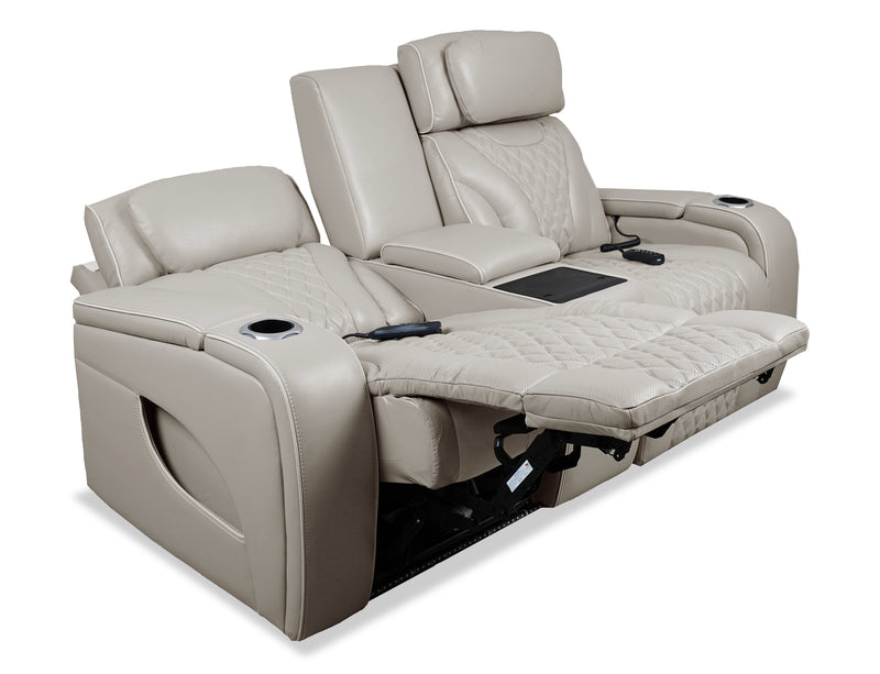 Causeuse de massage à inclinaison électrique Elite de 74 po en cuir véritable avec son immersif et appuie-têtes électriques - mastic