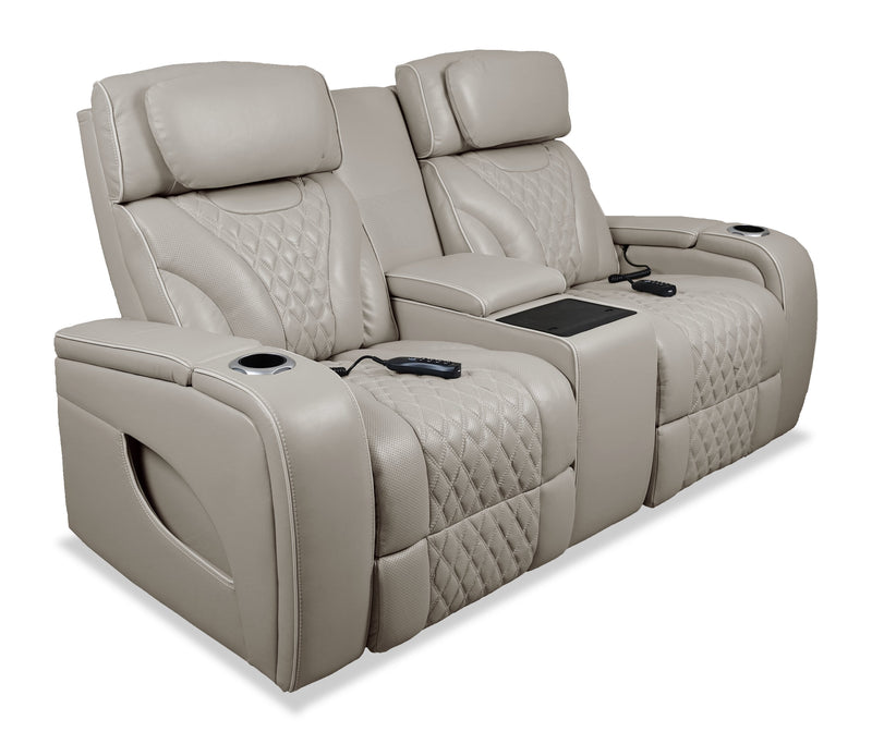 Causeuse de massage à inclinaison électrique Elite de 74 po en cuir véritable avec son immersif et appuie-têtes électriques - mastic