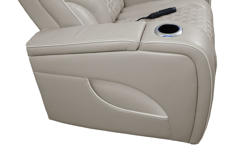 Causeuse de massage à inclinaison électrique Elite de 74 po en cuir véritable avec son immersif et appuie-têtes électriques - mastic