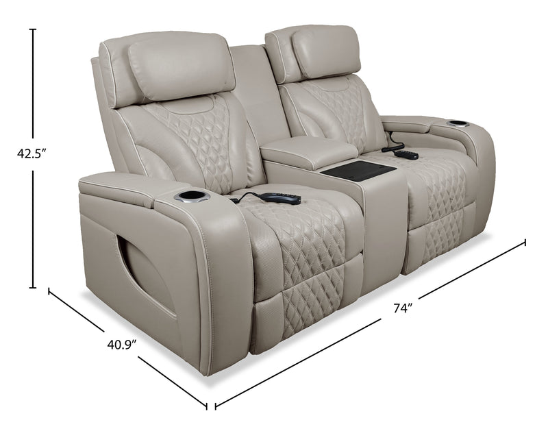 Causeuse de massage à inclinaison électrique Elite de 74 po en cuir véritable avec son immersif et appuie-têtes électriques - mastic
