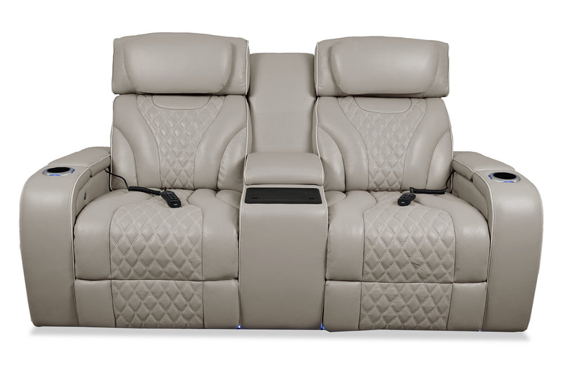 Causeuse de massage à inclinaison électrique Elite de 74 po en cuir véritable avec son immersif et appuie-têtes électriques - mastic