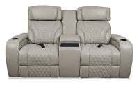 Causeuse de massage à inclinaison électrique Elite de 74 po en cuir véritable avec son immersif et appuie-têtes électriques - mastic