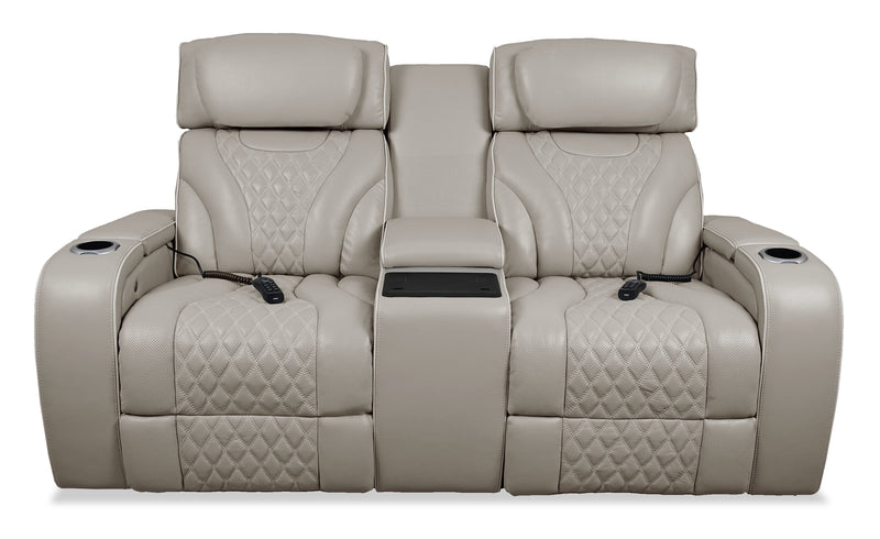Causeuse de massage à inclinaison électrique Elite de 74 po en cuir véritable avec son immersif et appuie-têtes électriques - mastic