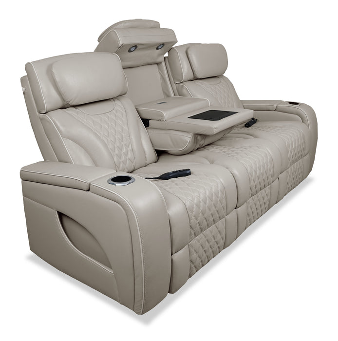 Sofa de massage à inclinaison électrique Elite de 86 po en cuir véritable avec son immersif et appuie-têtes électriques - mastic
