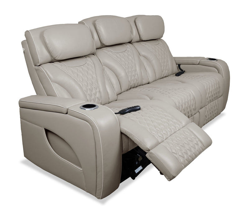 Sofa de massage à inclinaison électrique Elite de 86 po en cuir véritable avec son immersif et appuie-têtes électriques - mastic
