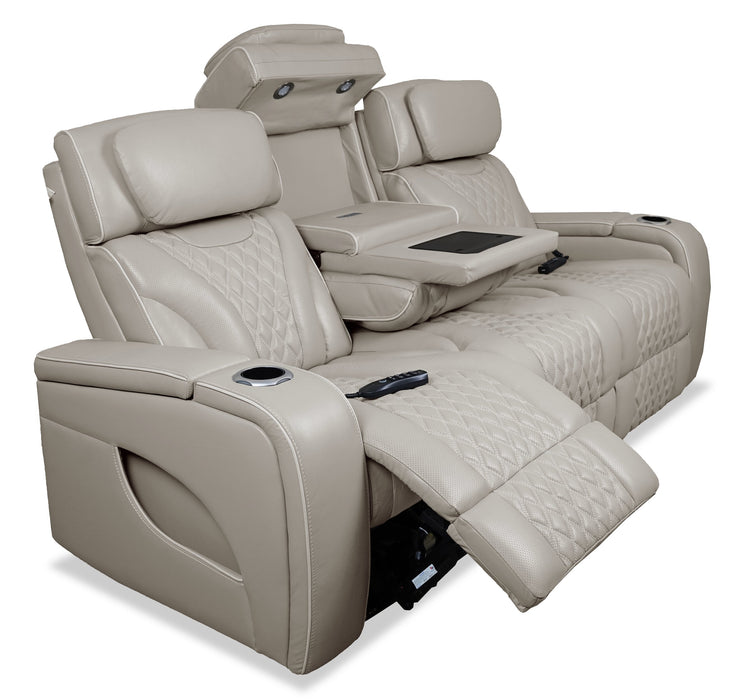 Sofa de massage à inclinaison électrique Elite de 86 po en cuir véritable avec son immersif et appuie-têtes électriques - mastic