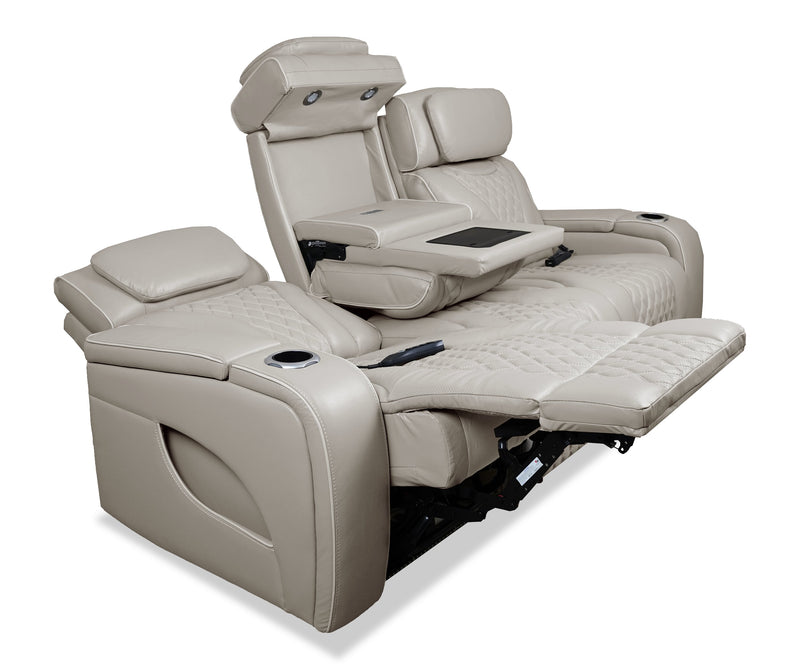 Sofa de massage à inclinaison électrique Elite de 86 po en cuir véritable avec son immersif et appuie-têtes électriques - mastic