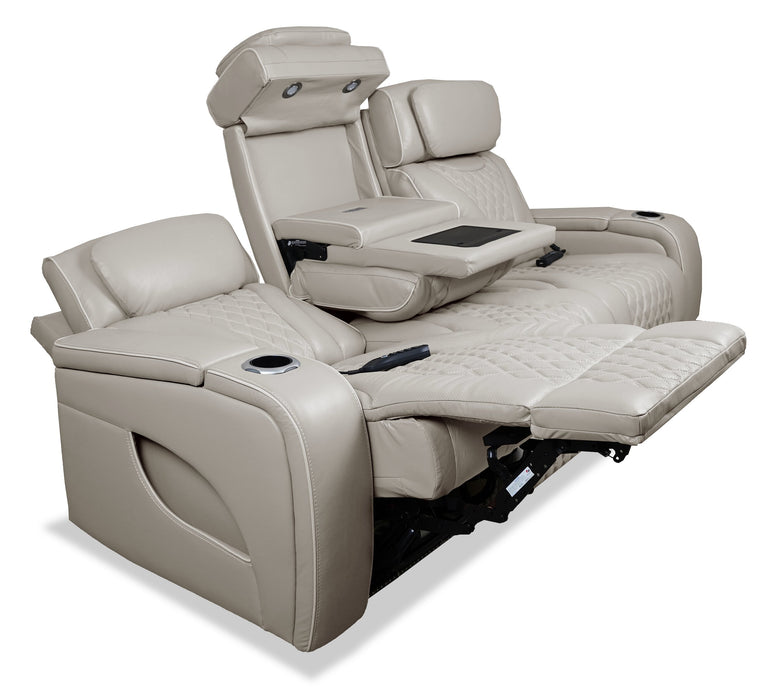 Sofa de massage à inclinaison électrique Elite de 86 po en cuir véritable avec son immersif et appuie-têtes électriques - mastic