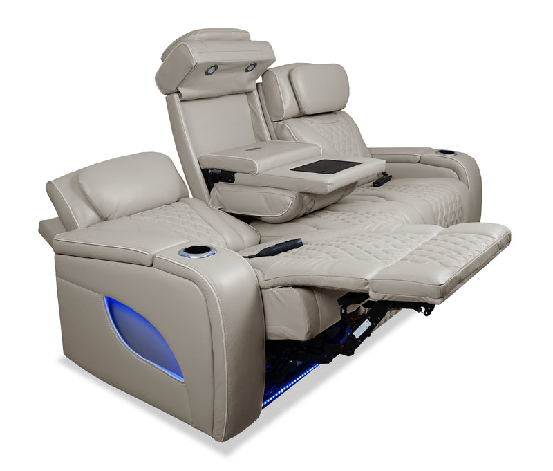 Sofa de massage à inclinaison électrique Elite de 86 po en cuir véritable avec son immersif et appuie-têtes électriques - mastic