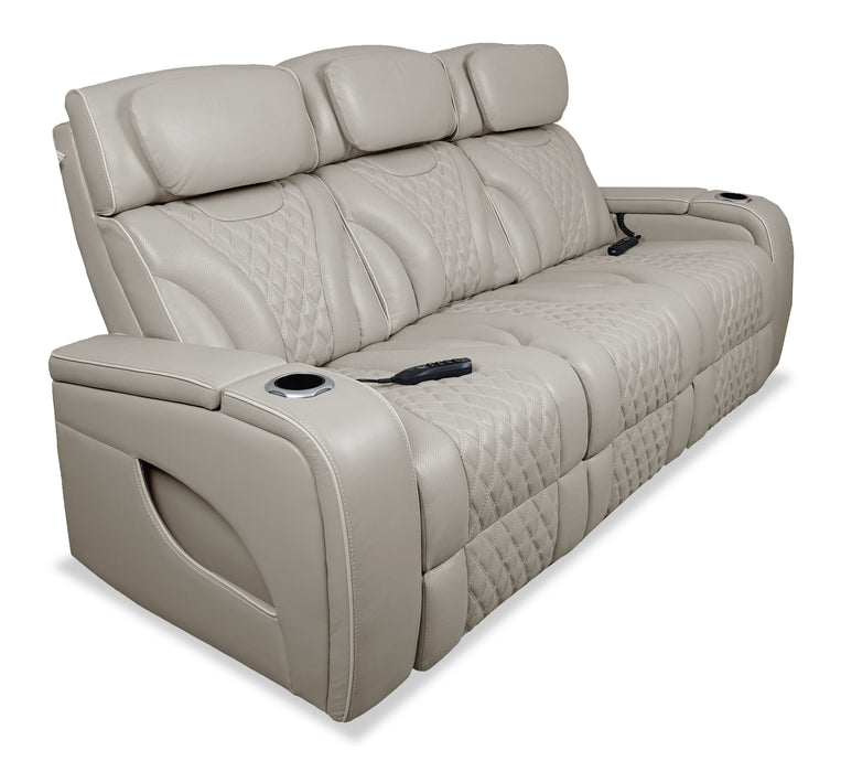 Sofa de massage à inclinaison électrique Elite de 86 po en cuir véritable avec son immersif et appuie-têtes électriques - mastic