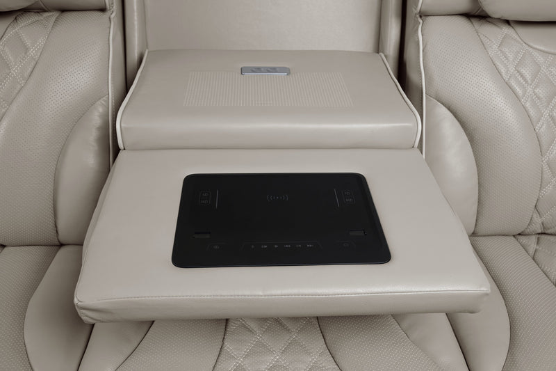 Sofa de massage à inclinaison électrique Elite de 86 po en cuir véritable avec son immersif et appuie-têtes électriques - mastic