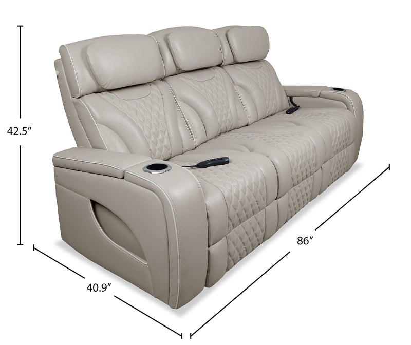Sofa de massage à inclinaison électrique Elite de 86 po en cuir véritable avec son immersif et appuie-têtes électriques - mastic