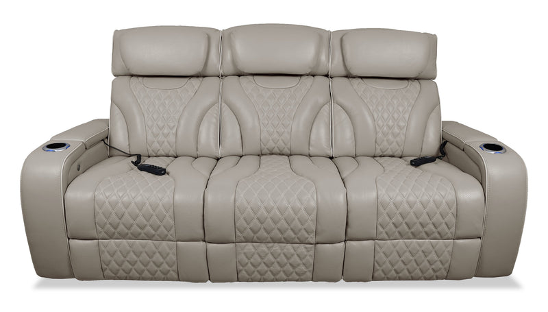 Sofa de massage à inclinaison électrique Elite de 86 po en cuir véritable avec son immersif et appuie-têtes électriques - mastic