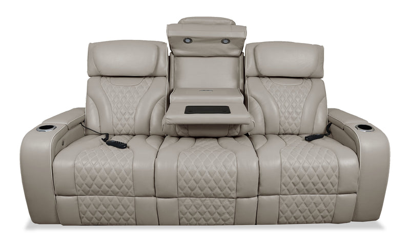 Sofa de massage à inclinaison électrique Elite de 86 po en cuir véritable avec son immersif et appuie-têtes électriques - mastic