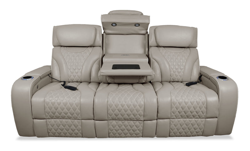 Sofa de massage à inclinaison électrique Elite de 86 po en cuir véritable avec son immersif et appuie-têtes électriques - mastic