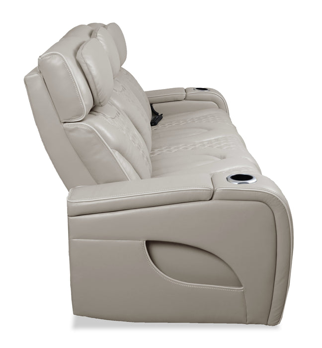 Sofa de massage à inclinaison électrique Elite de 86 po en cuir véritable avec son immersif et appuie-têtes électriques - mastic