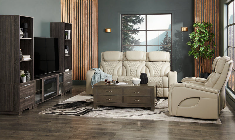 Sofa de massage à inclinaison électrique Elite de 86 po en cuir véritable avec appuie-têtes électriques et accoudoirs de rangement - gris