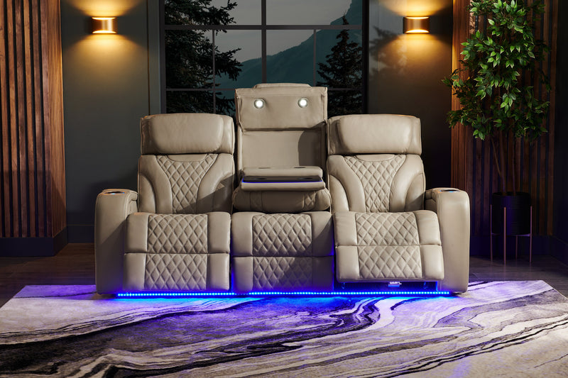 Sofa de massage à inclinaison électrique Elite de 86 po en cuir véritable avec appuie-têtes électriques et accoudoirs de rangement - gris