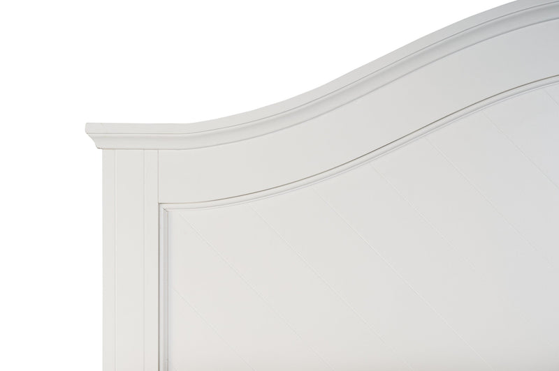 Lit à panneaux Ella blanc avec tête de lit, cadre et motif de chevrons - format grand lit