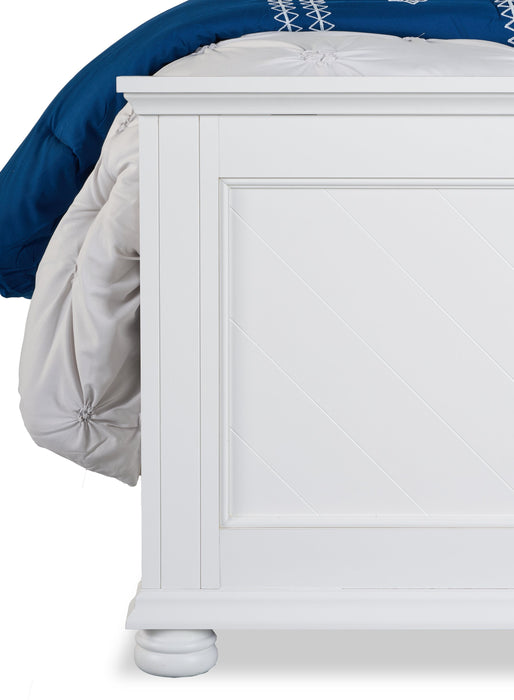 Lit à panneaux Ella blanc avec tête de lit, cadre et motif de chevrons - format grand lit